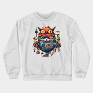 Retrofuturistic Robot Cat Vintage Alien Robot Crewneck Sweatshirt